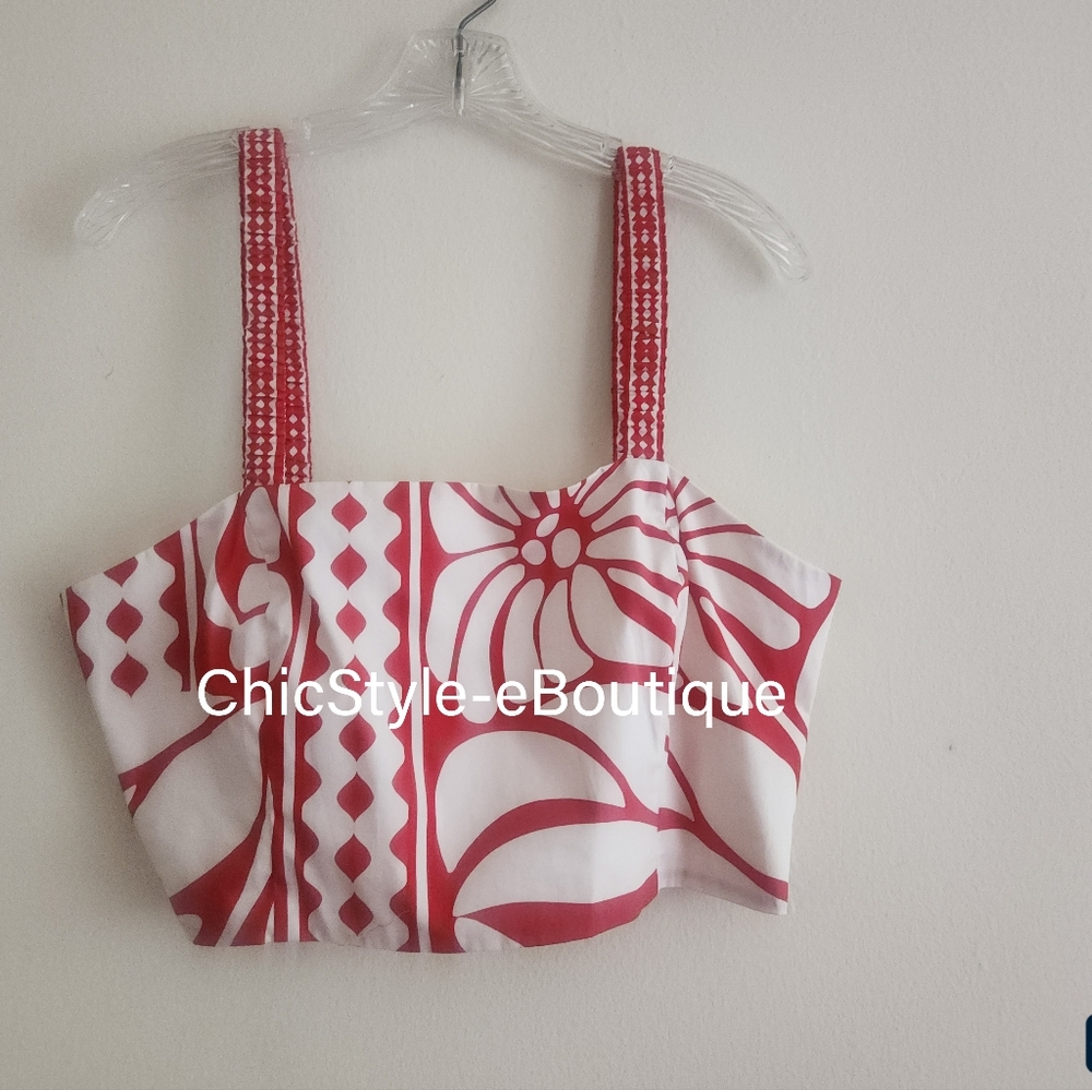 H&M Co-ord Set Poplin Crop Top XL + Maxi Skirt  10 Bright Red/white - Picture 11 of 13
